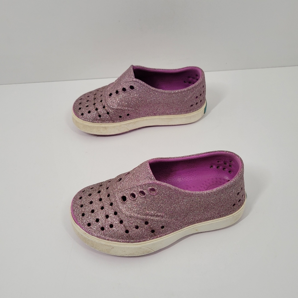Native Jefferson Classic Pink Purple Glitter Sparkle Toddler Slip-On Shoes Sz C9